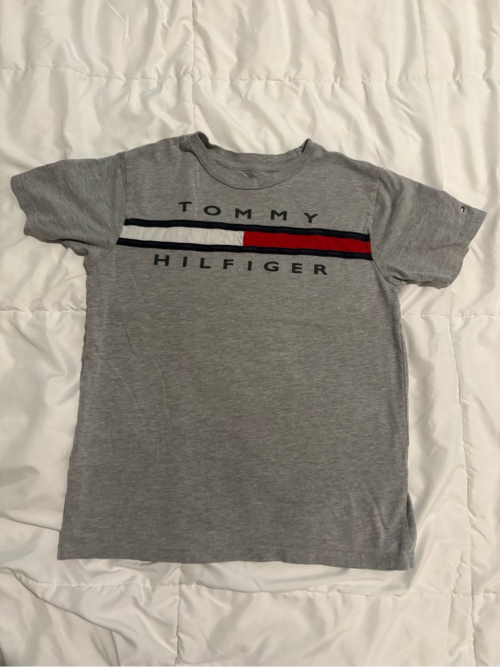 Tommy Hilfiger Gray Tee with Red, White & Navy Stripe